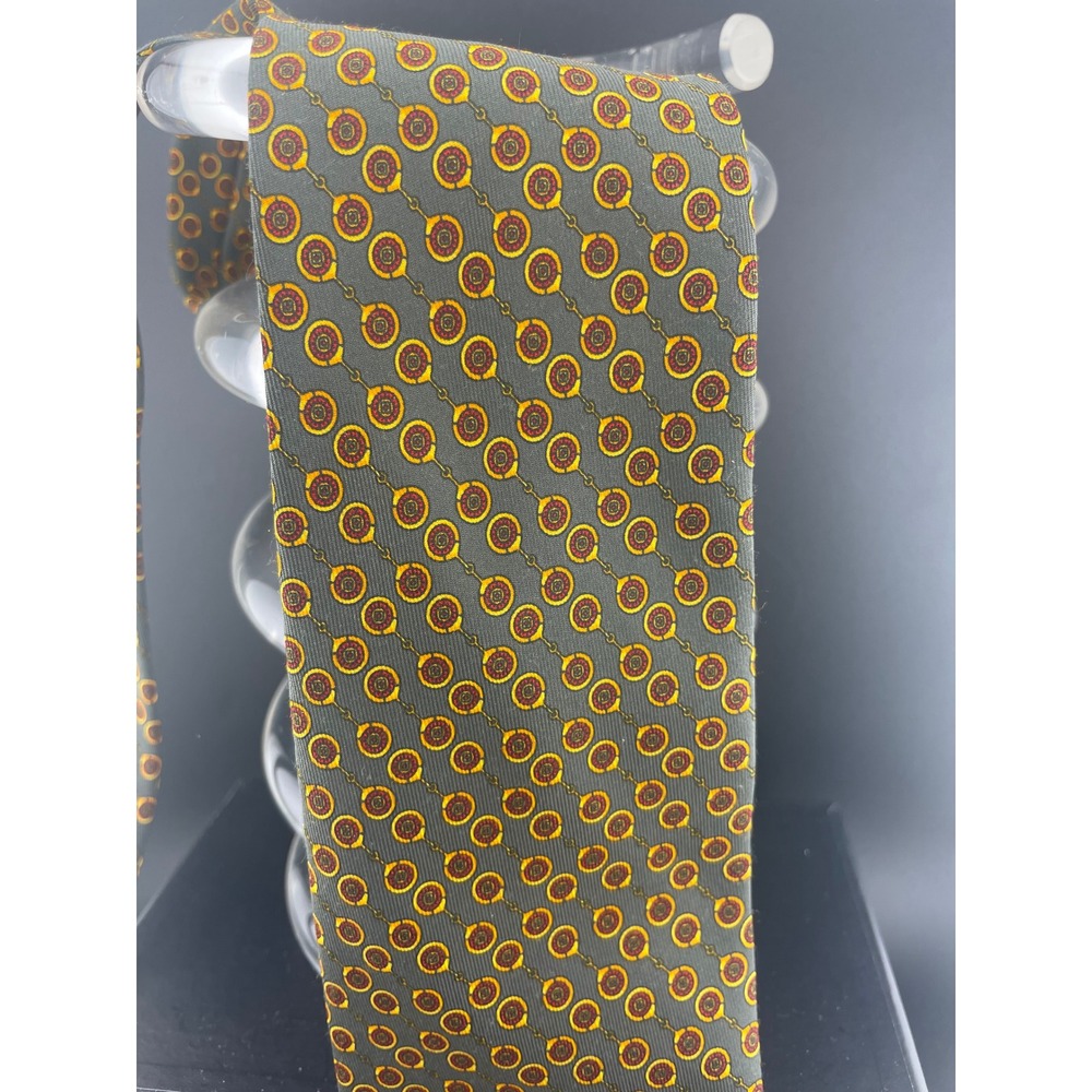 Vintage‎ Valentino Cravatte Silk Tie Gray Horsebit Medallion Geometric Italy - Picture 3 of 10